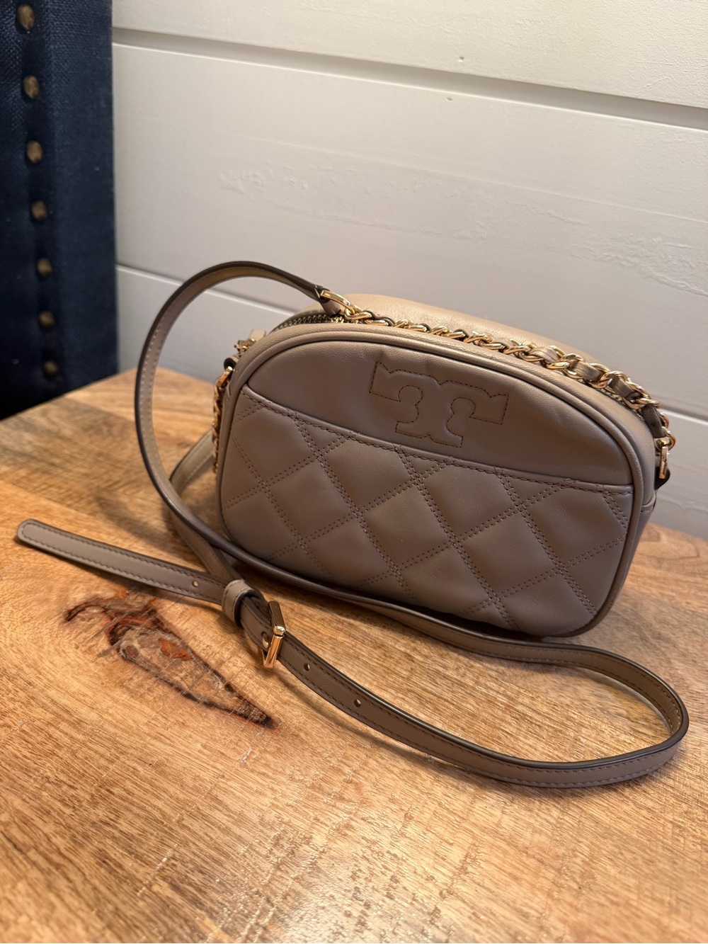 Tory Burch Quilted Leather Crossbody Bag in Taupe